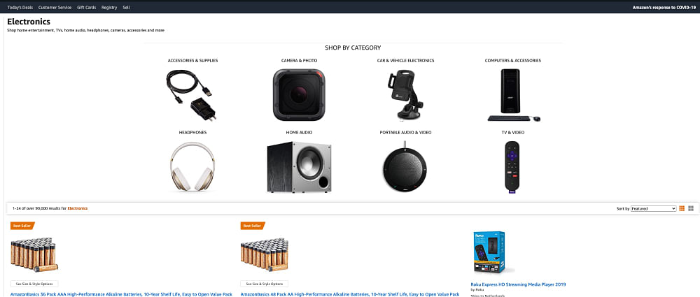 Hicks Law applied to Amazon their website